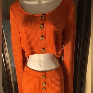 Orange Two Piece Crop Long Sleeve and Pants